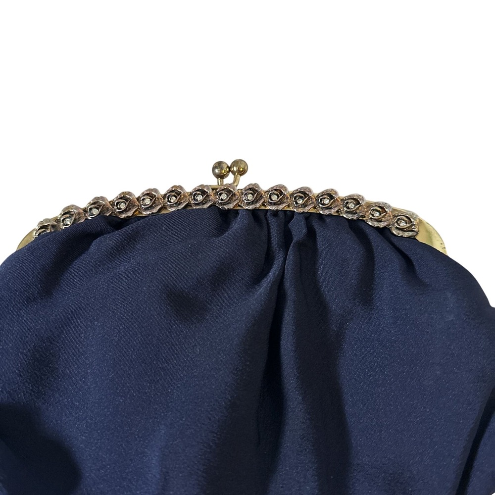 Vintage dark‎ blue  kisslock Brass Clasp/rhinestones  Clutch Bag